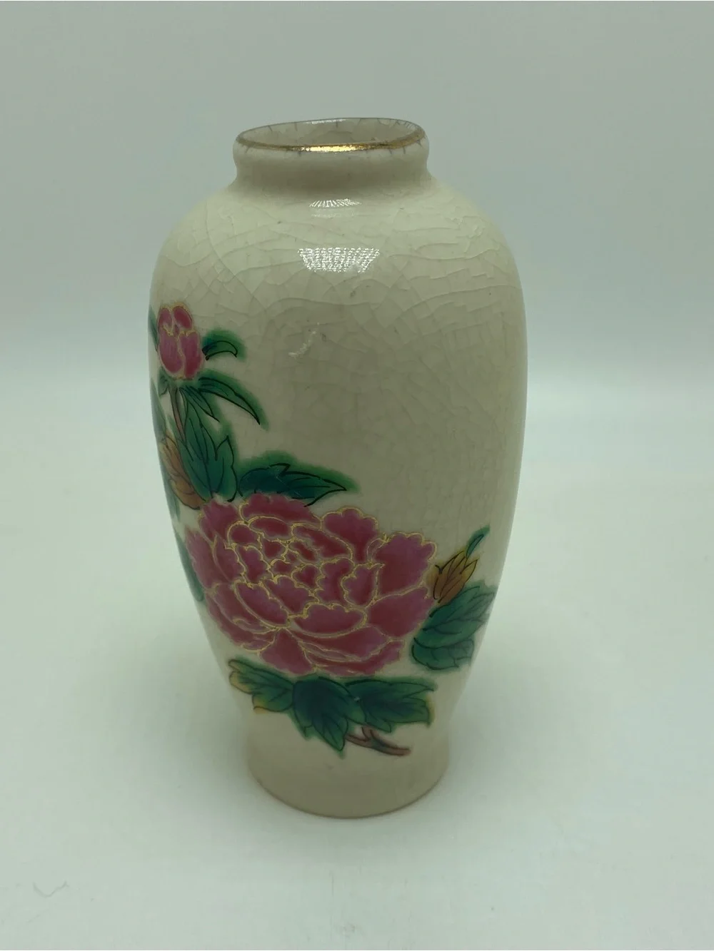 Vintage Home Co Ceramic Floral Accent Vase in Pink and Green Peony